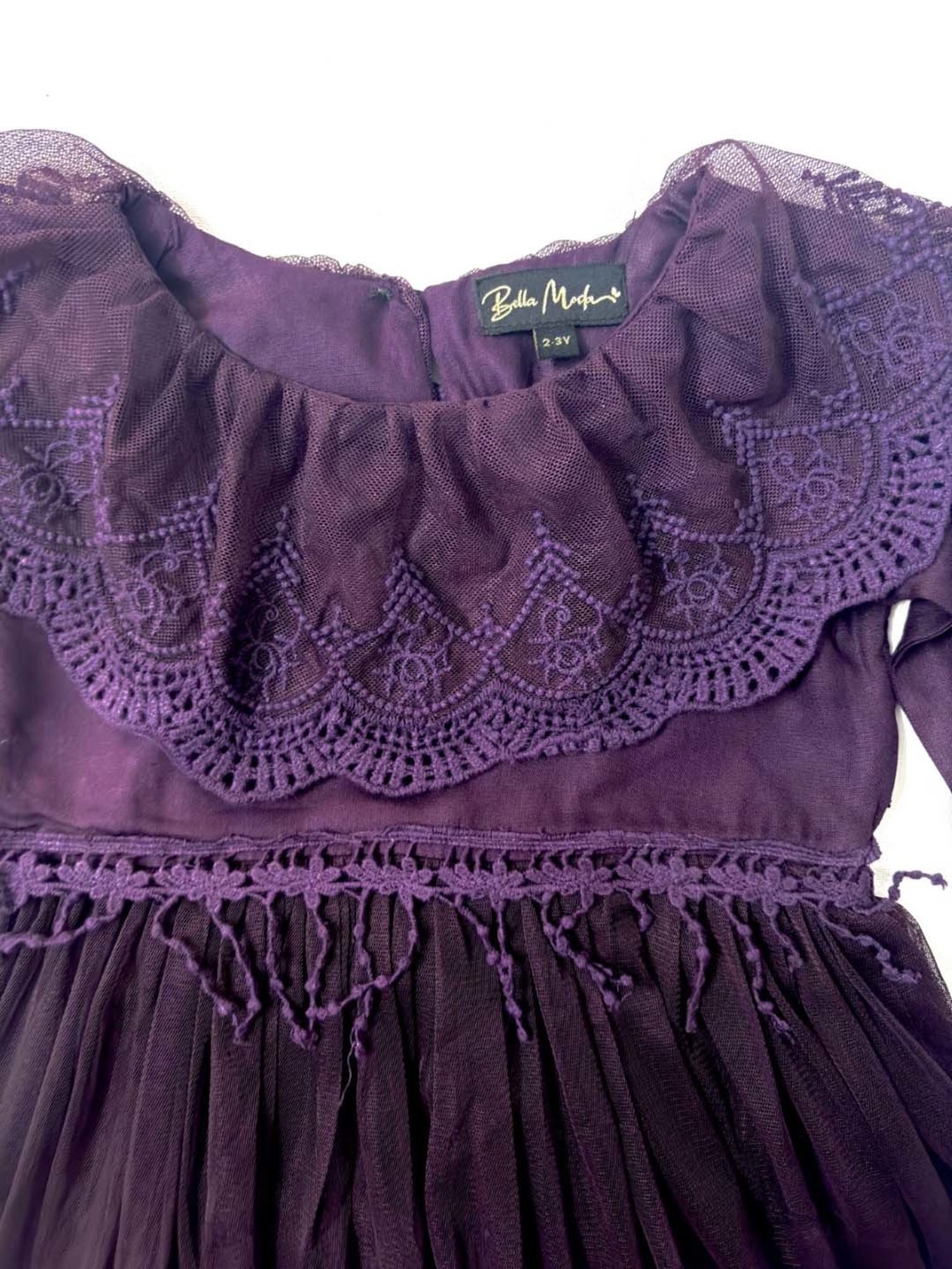 Bella Moda Kids Purple Embroidered Full Sleeves Dress