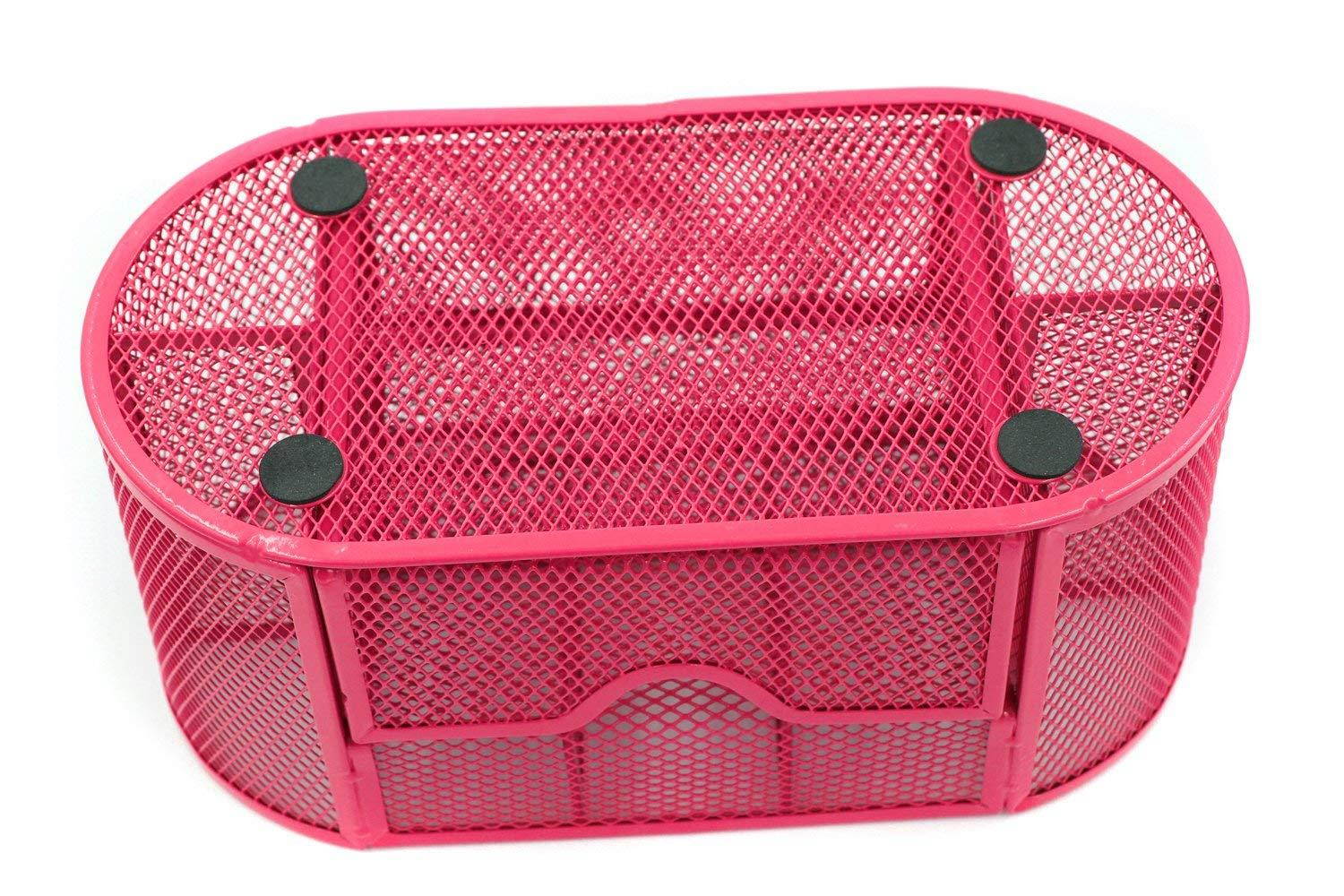 Mesh Desk Organizer Office Supply Caddy Drawer with Pen Holder Collection Pink