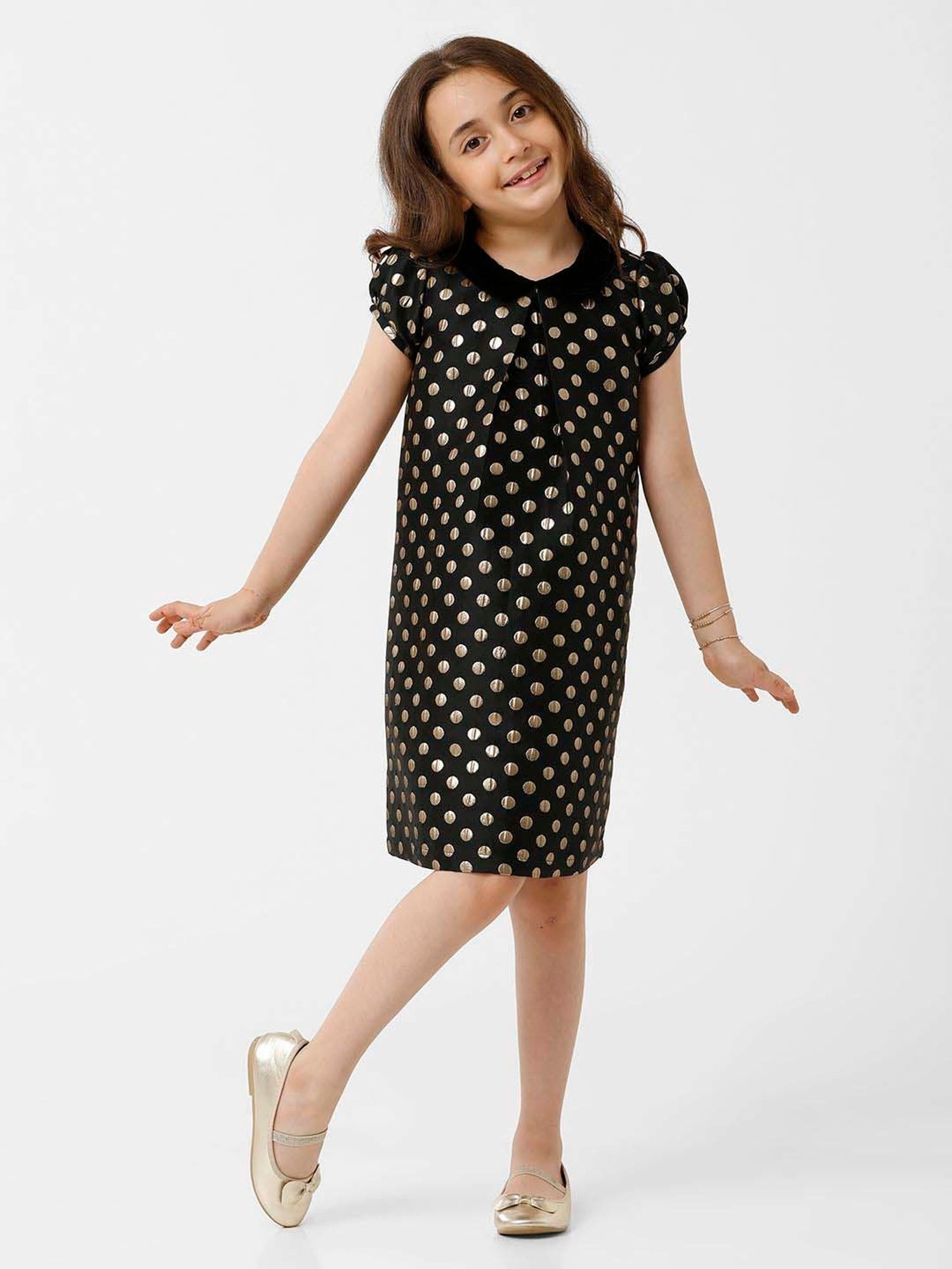 Kate & Oscar Kids Black & Gold Printed Dress