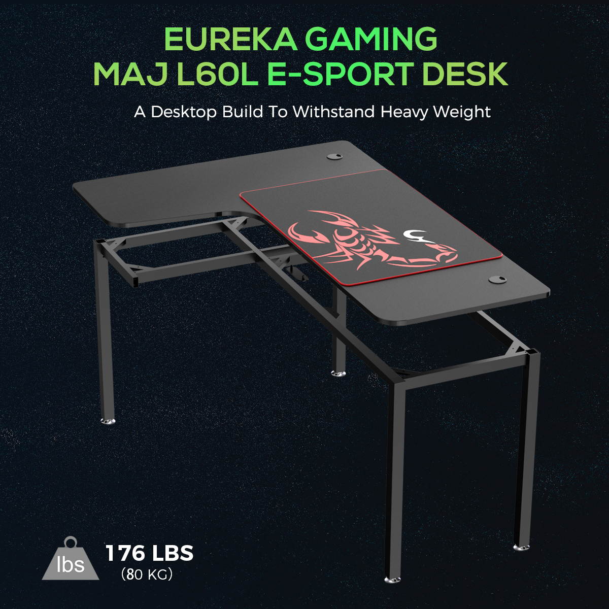 Eureka Ergonomic&reg; L-Shaped Corner Desk 60 inch PC Computer Desks, Large Gaming Table with Mouse Pad, Modern Writing Workstation for Home Office Gaming/Working, Black