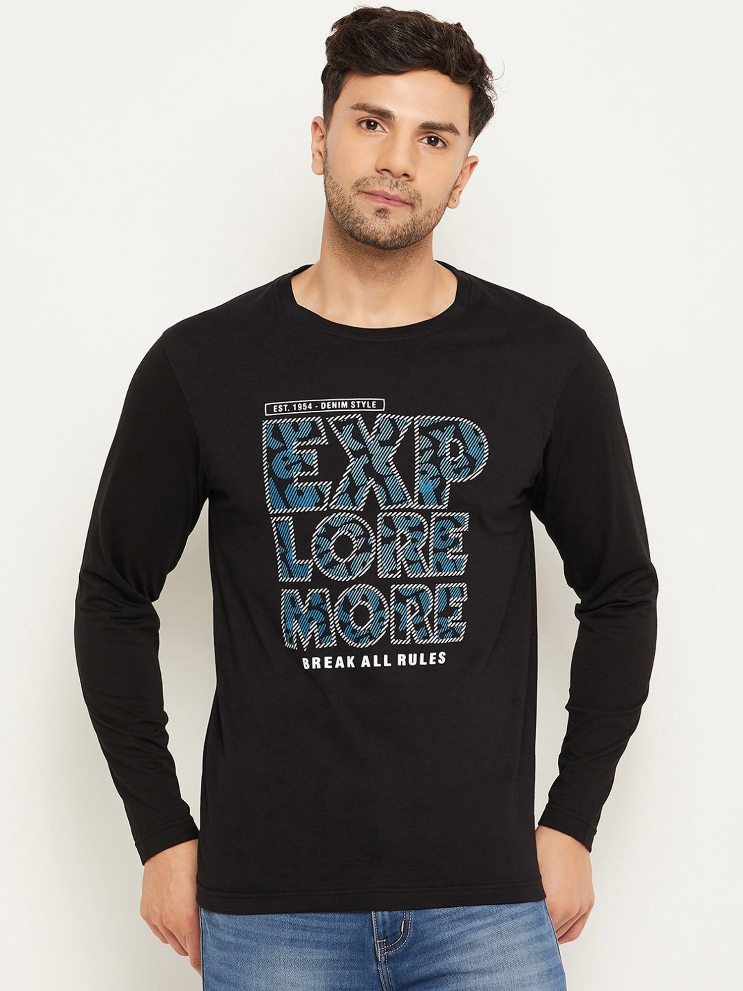 Club York Black Regular Fit Printed Crew T-Shirt