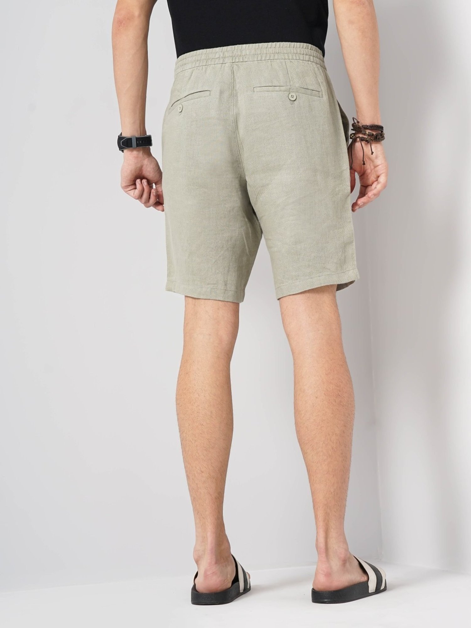 Celio Vert Sauge Linen Loose Fit Shorts