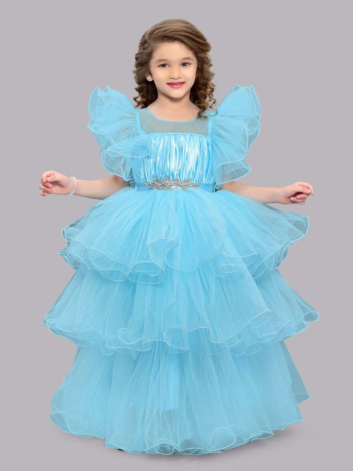 Pink Chick Kids Blue Solid Party Gowns