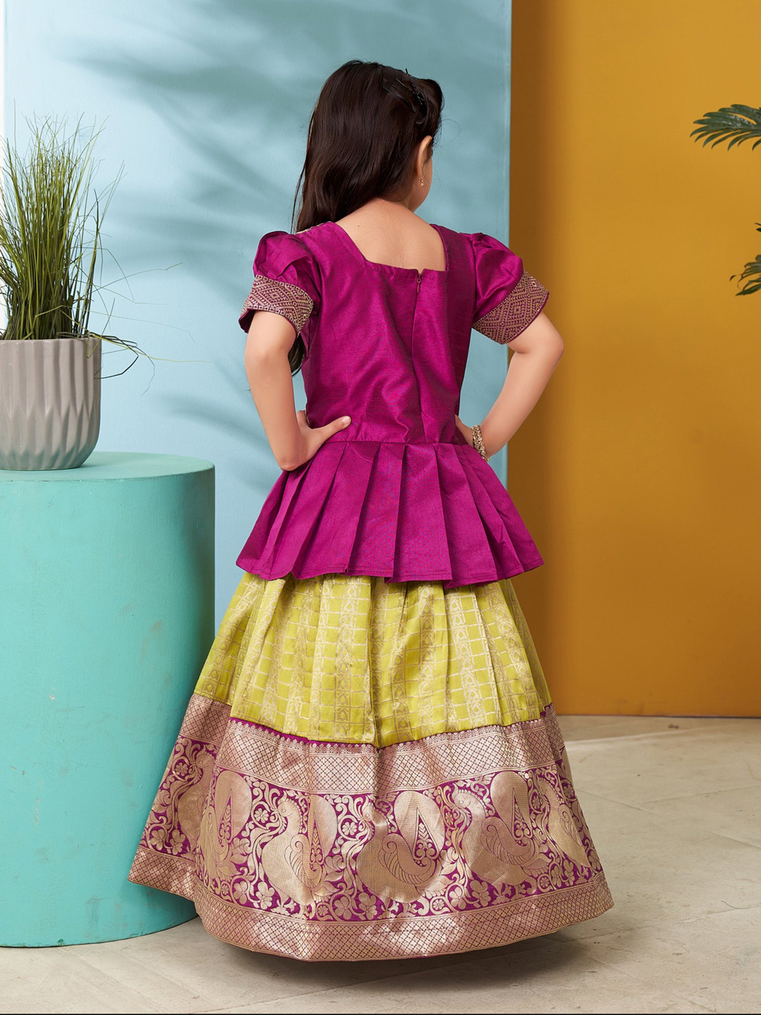 Aarika Kids Pink & Green Embroidered Lehenga with Choli