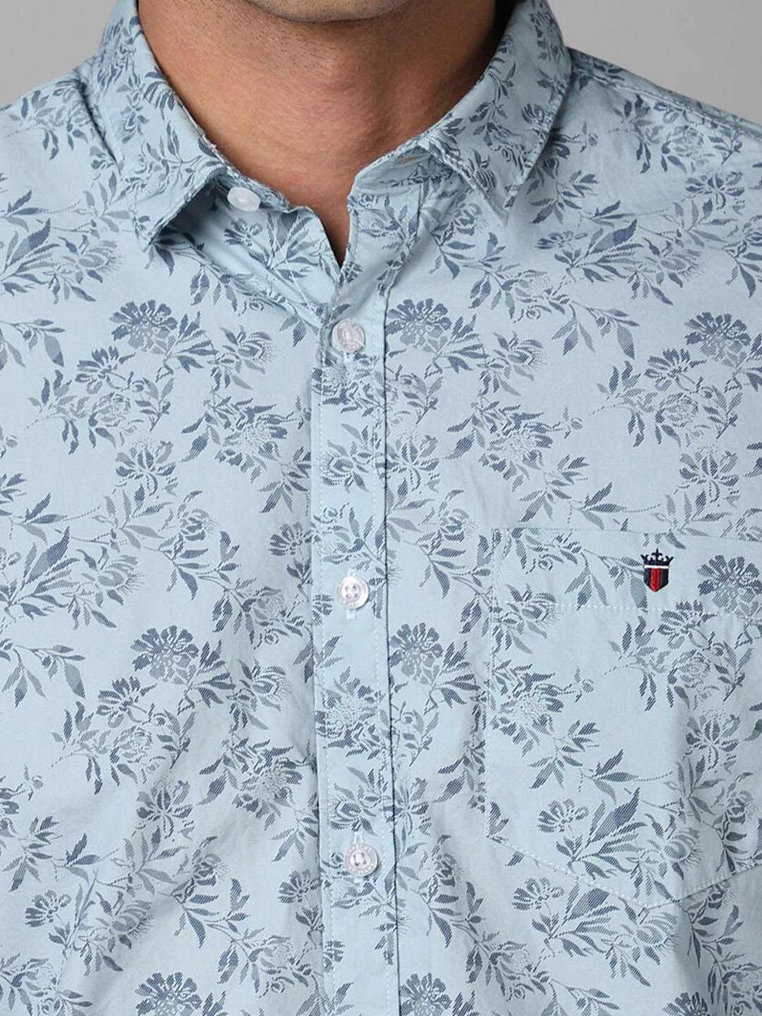 Louis Philippe Jeans Blue Cotton Slim Fit Printed Shirt