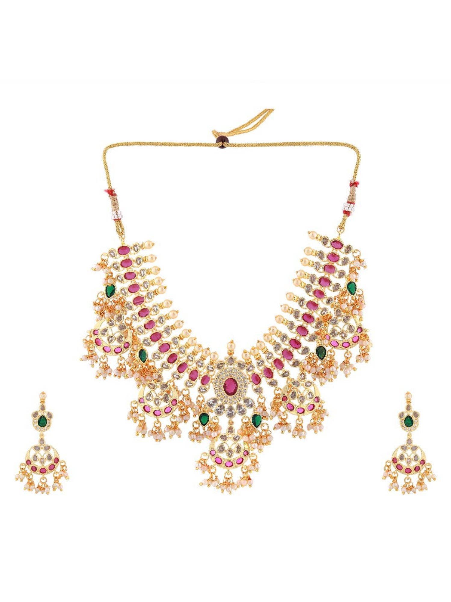 Estele Gold-Plated CZ Fascinating Designer Necklace Set with Pearls for Women