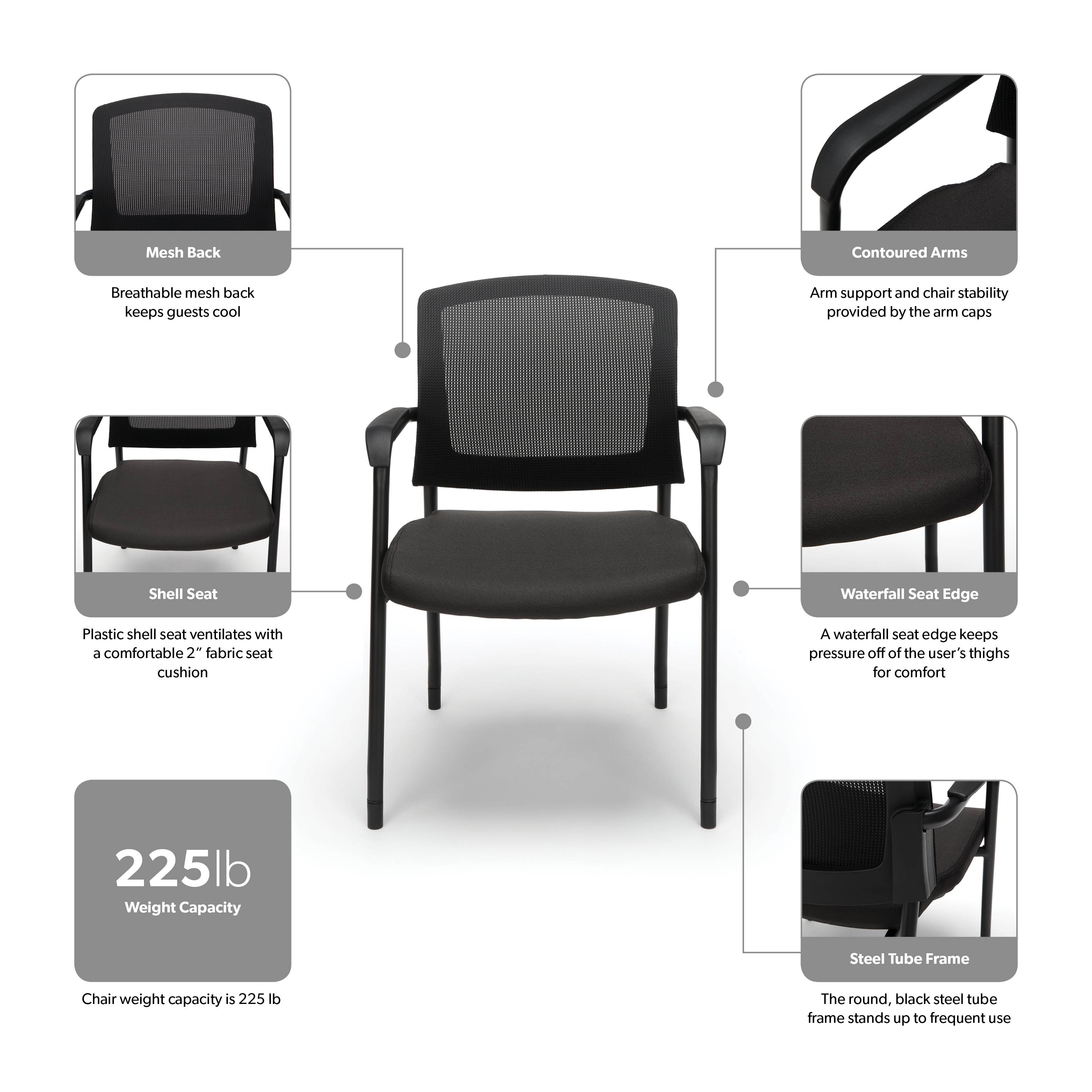 OFM Office Chair, Mesh Back Guest and Reception Chair with Arms, in Black (424-805)