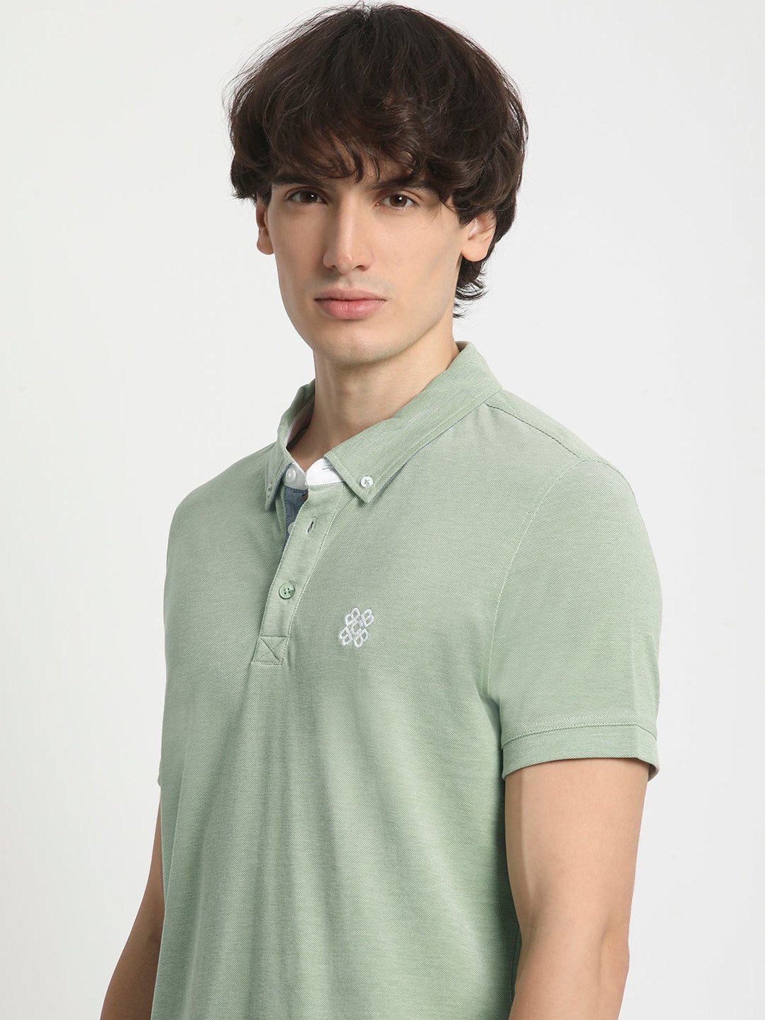 The Bear House Green Cotton Regular Fit Polo T-Shirt