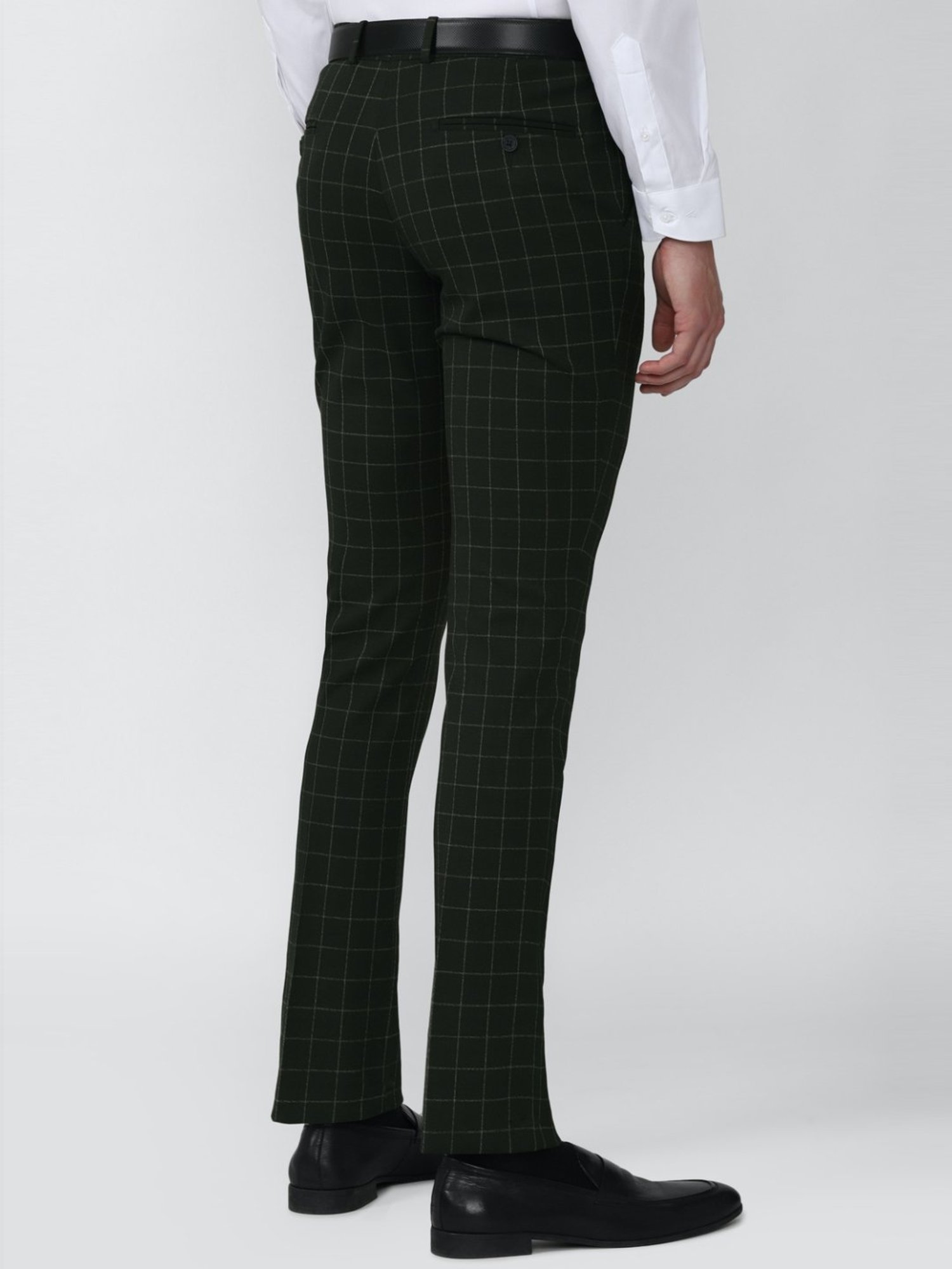 V Dot Olive Skinny Fit Checks Trousers