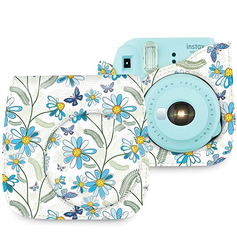 Protective Case Bag Purse Compatible with Mini 9 Mini 8 Mini 8+ Camera, Green Blue Flower