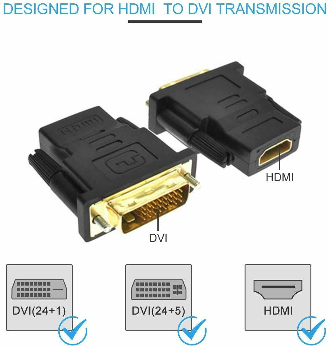 DVI to HDMI, DVI Male to HDMI Female Adapter DVI-D 24+1 Pin Port Converter Bidirectional 1080P - Gold Plated