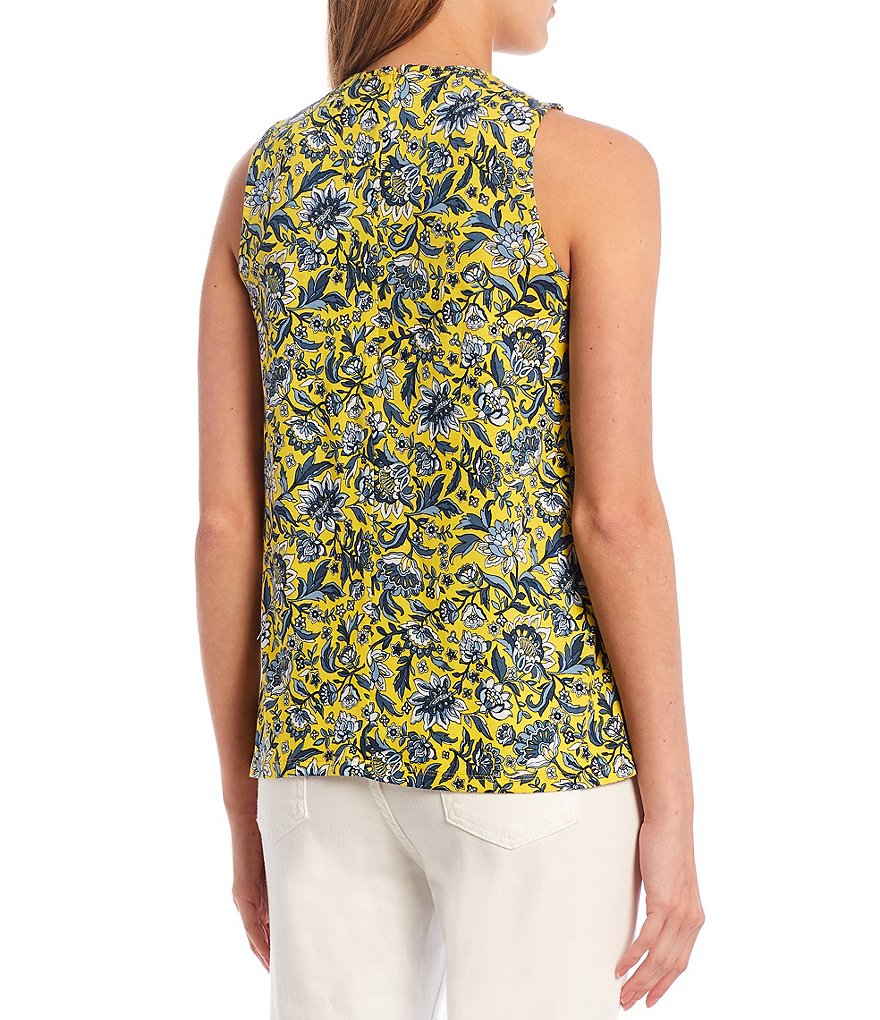 J.McLaughlin Durham Sleeveless Ruffle V-Neck Denim Blouse