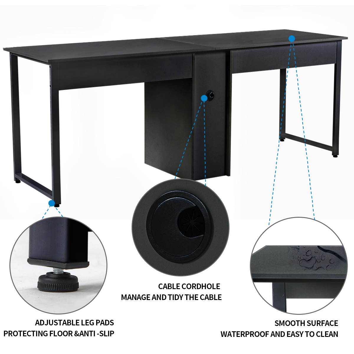 Gaming Desk 47.2" W x 23.6" D Office Computer Table, Black Gamer Workstation with 2 Cable Management Holes
