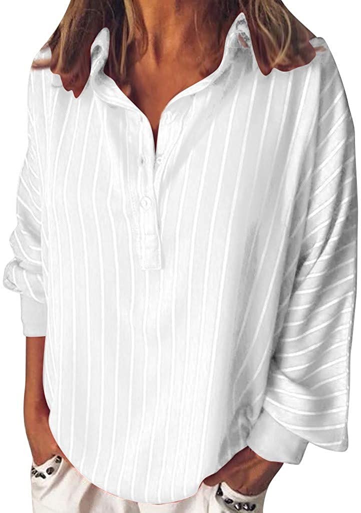 Startview Women Loose Casual Striped Shirt Button Lapel Long Sleeve Shirt Top Blouse Summer Fashion
