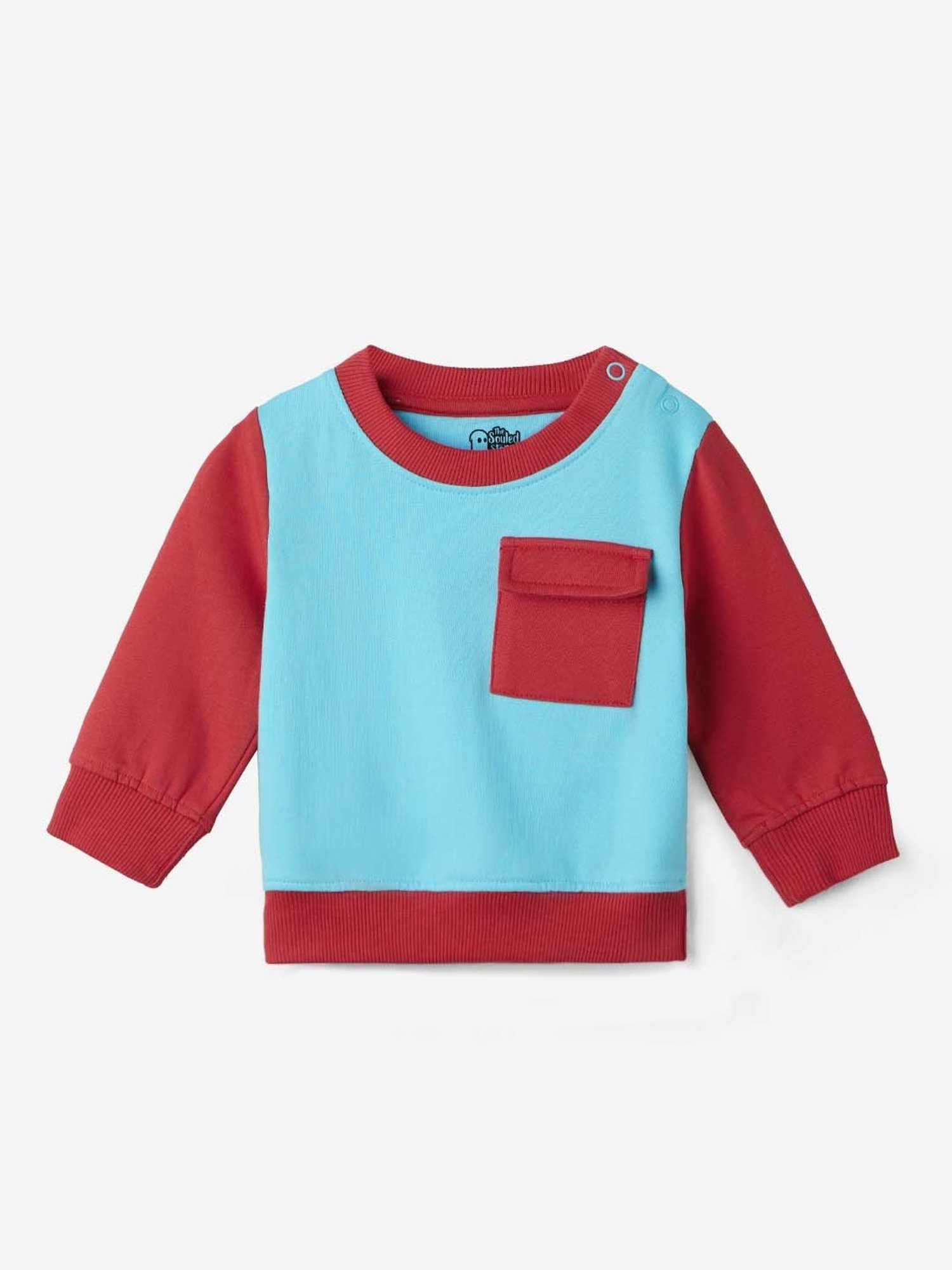 The Souled Store Kids Blue & Maroon Cotton Self Pattern Full Sleeves Sweatshirt