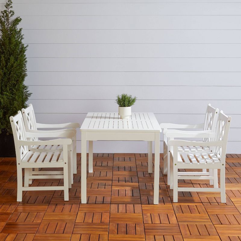 5pc Magnolia Wood Patio Dining Set White - Vifah