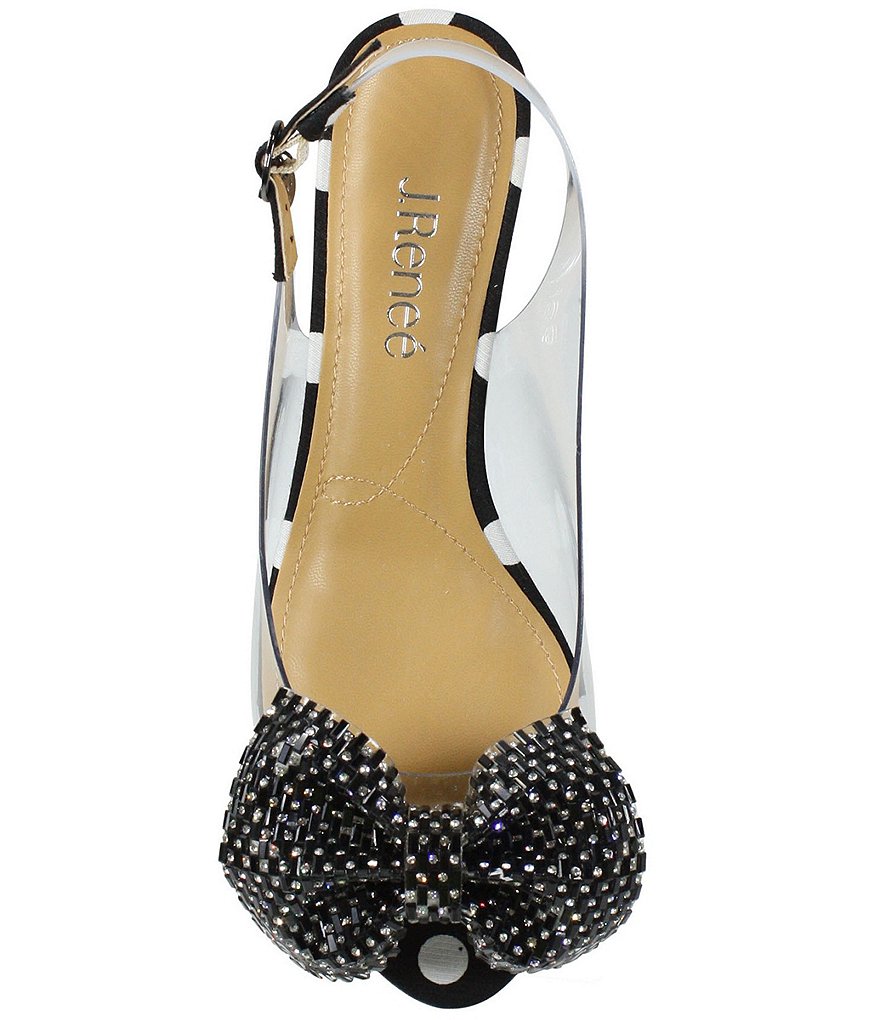 J. Renee Leana Rhinestone Bow Clear Vinyl Polka Dot Slingbacks