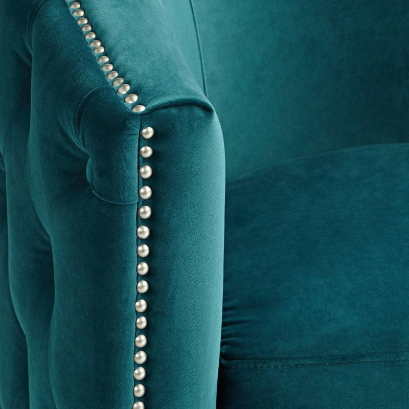 55 Downing Street Bridgerton Teal Green Velvet Tufted Swivel Accent Chair