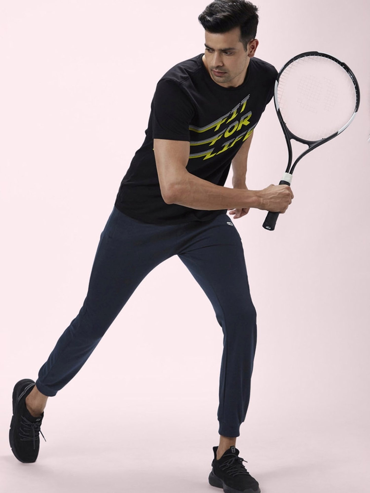 Ajile By Pantaloons Blue Cotton Slim Fit Printed Sports Joggers