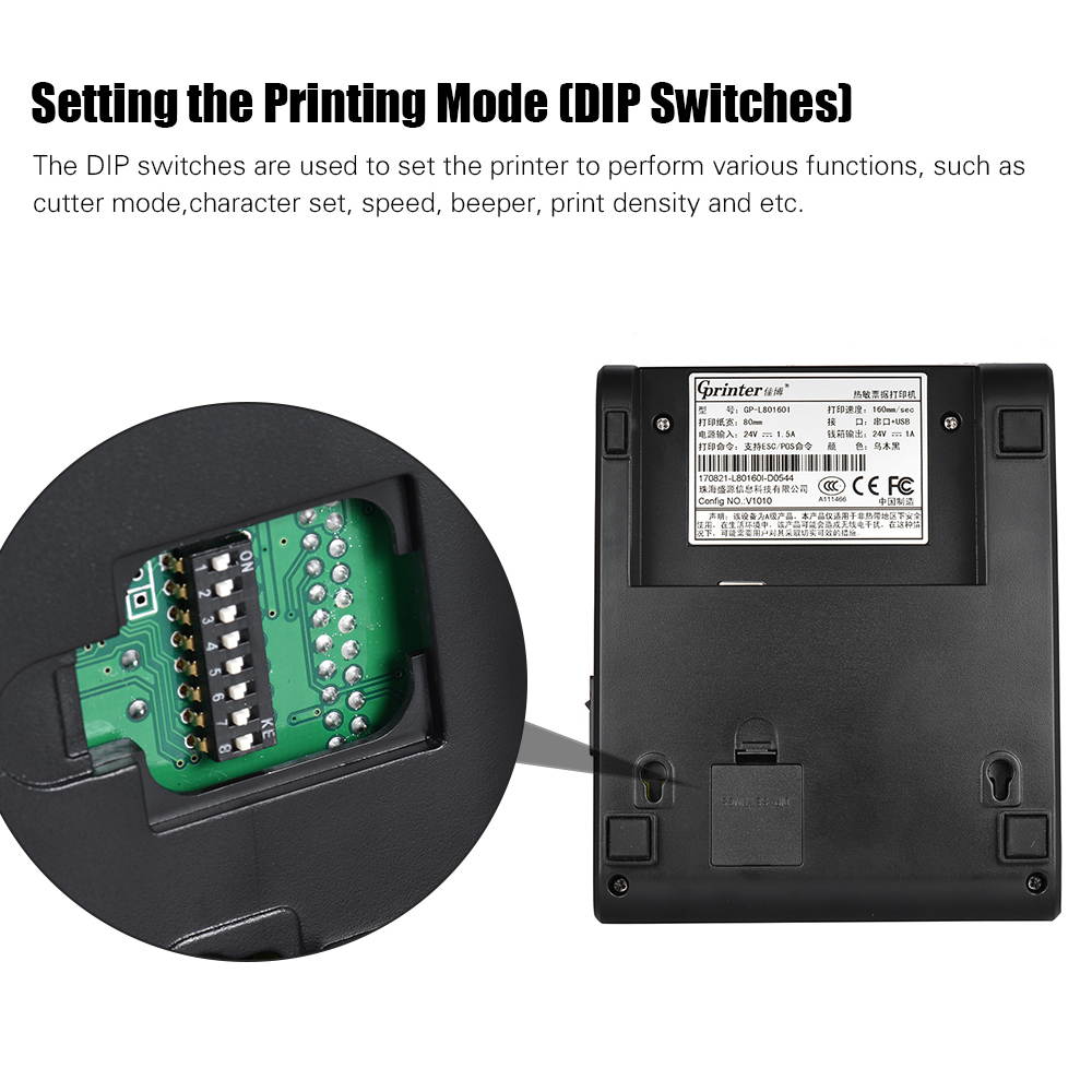 Gprinter GP-L80160I Thermal Receipt Printer Barcode Label Graphic Printer with Cutter 160mm/s 80mm Printing Width for Reastaurant Kitchen USB POS Computer
