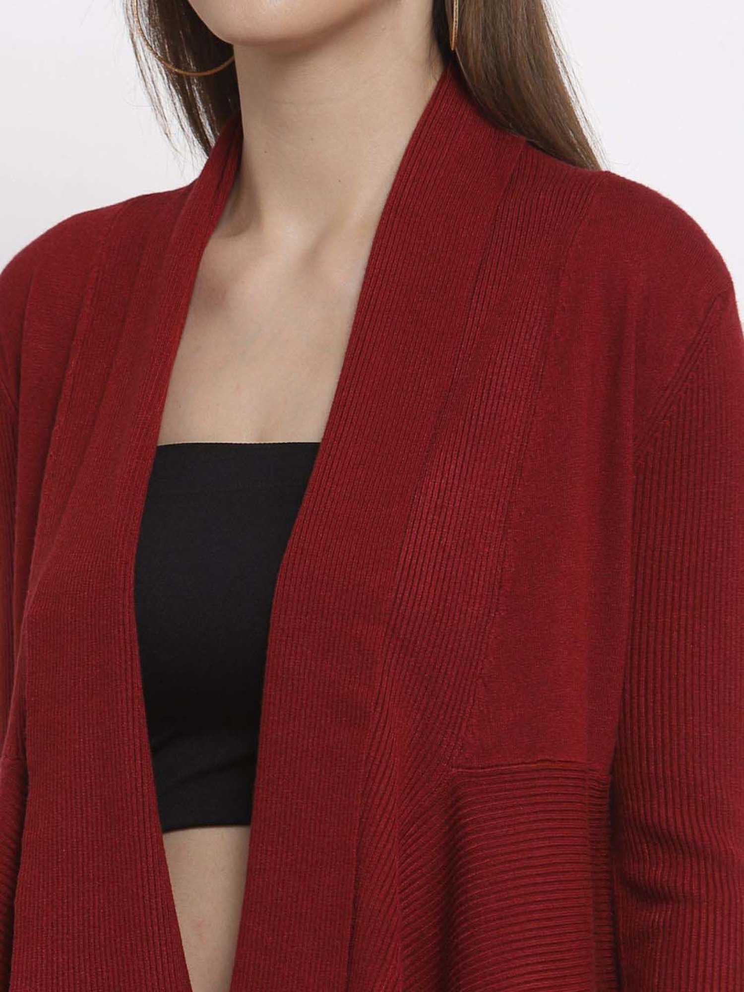 Mafadeny Maroon Striped Shrug