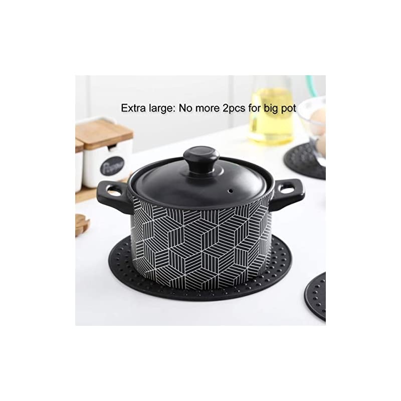 Large, Thick Silicone Trivet Mat Set For Hot Dishes,Pots and Pans, Kitchen Hot Pads for Countertop and Table, Silicone Pot Holders, 2 Large and 2 Regular Sizes S/4 (Black)