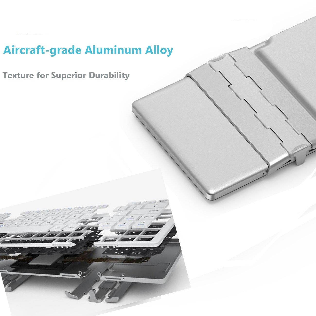 iClever Bluetooth Keyboard, Bluetooth 5.1 Foldable Wireless Keyboard with Portable Pocket Size, Aluminum Alloy Housing, Carrying Pouch, for iOS Windows Android Tablets, Laptops and Smartphones