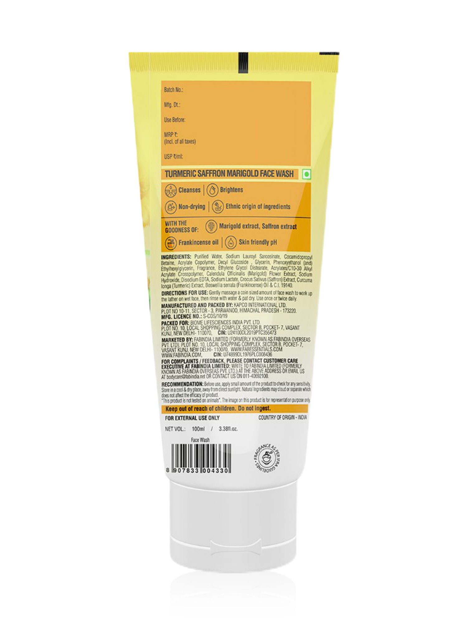 Fabessentials Turmeric, Saffron & Marigold Face Wash - 100 ml