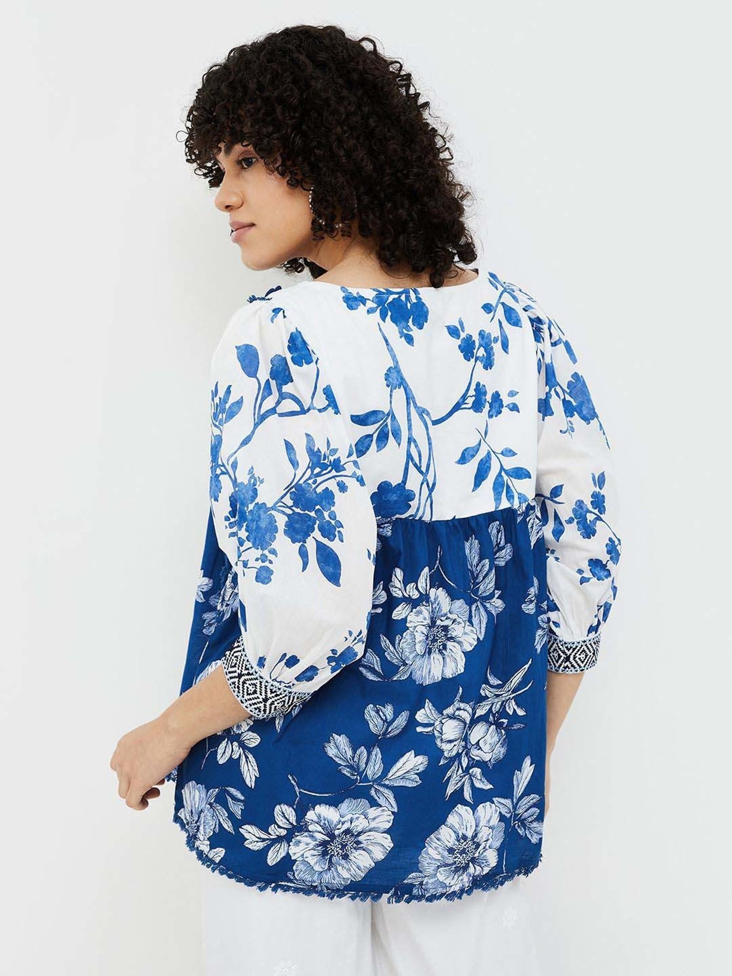Colour Me by Melange Blue Cotton Printed Top