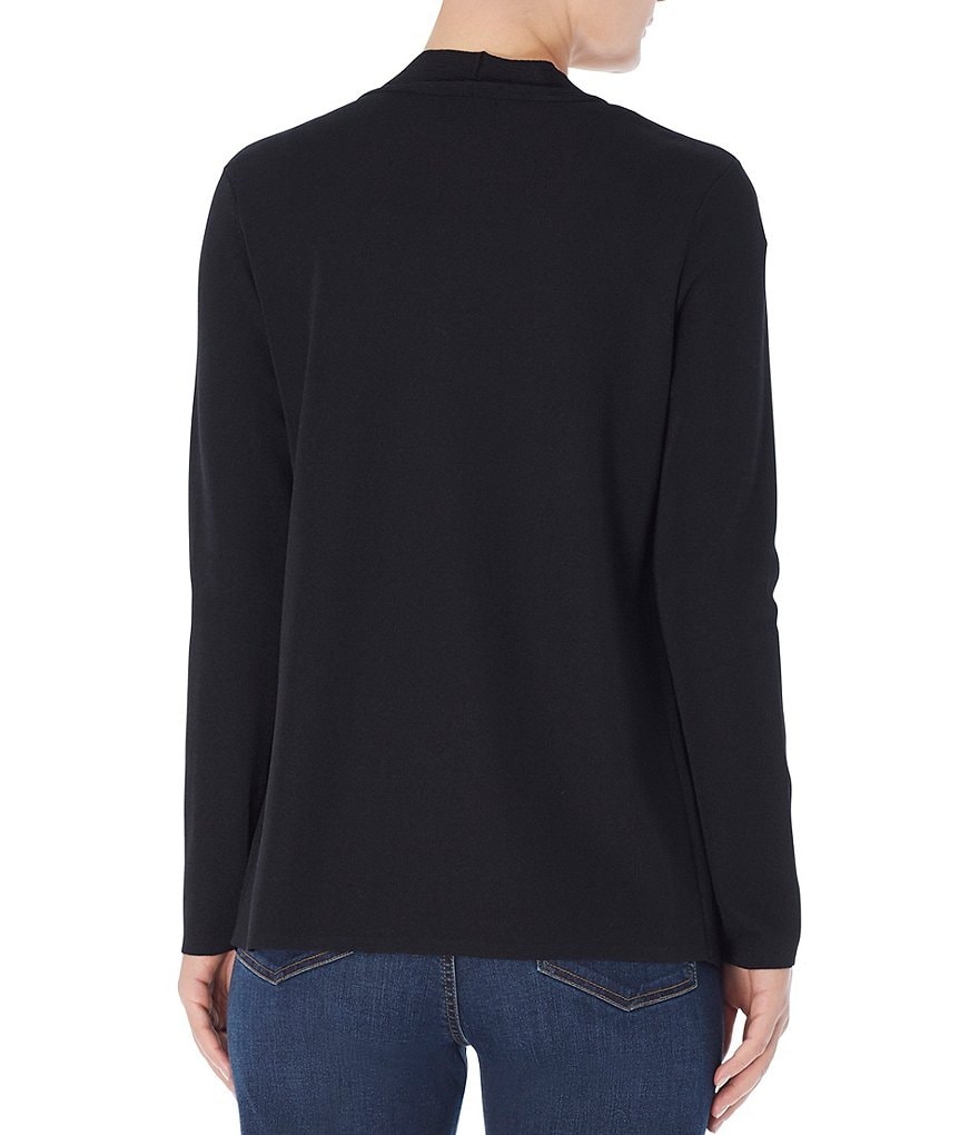 Jones New York Rib Trim Open-Front Long Sleeve Cardigan with Patch Pockets