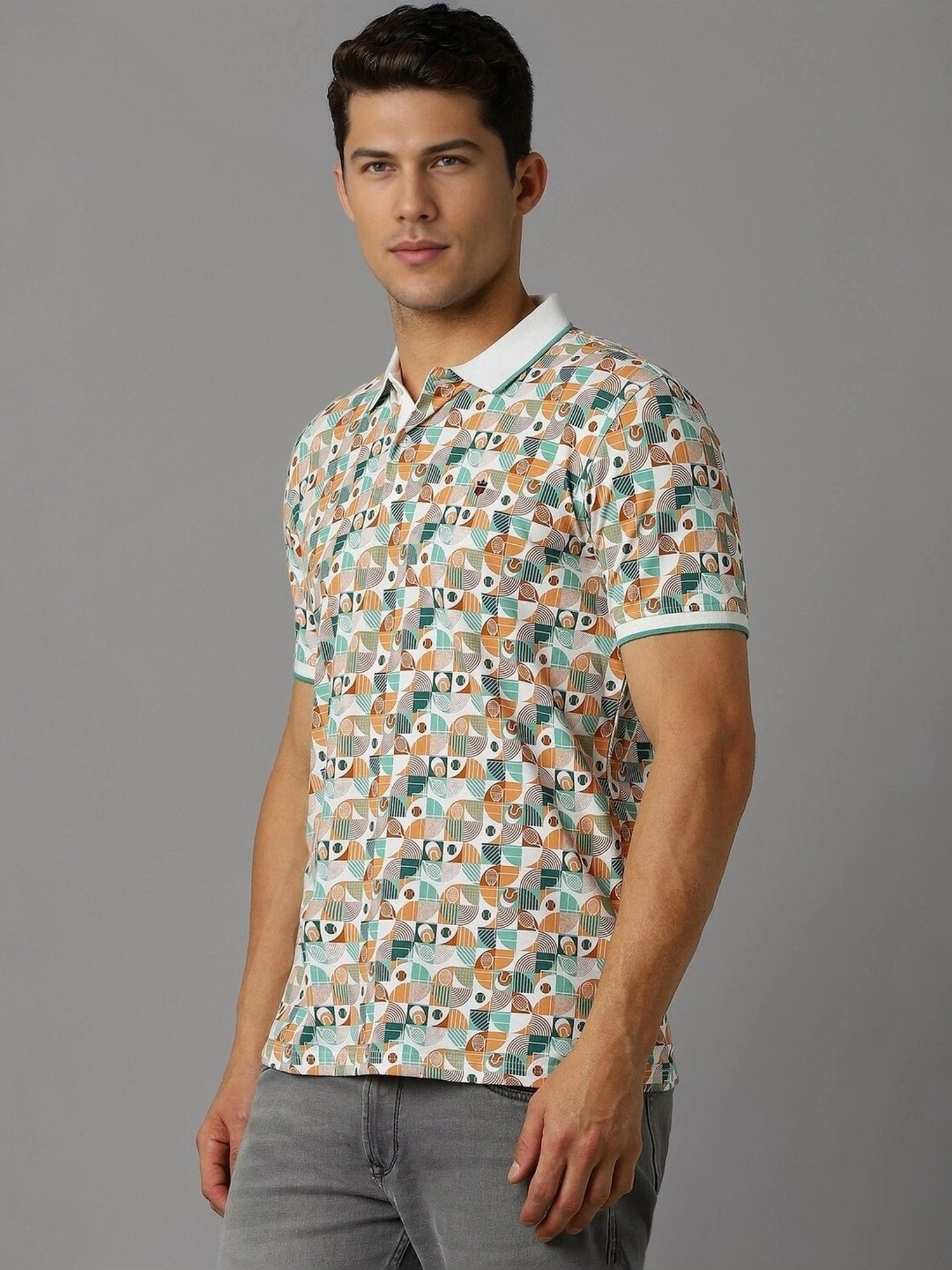 Louis Philippe Multicolored Cotton Slim Fit Printed Polo T-Shirt