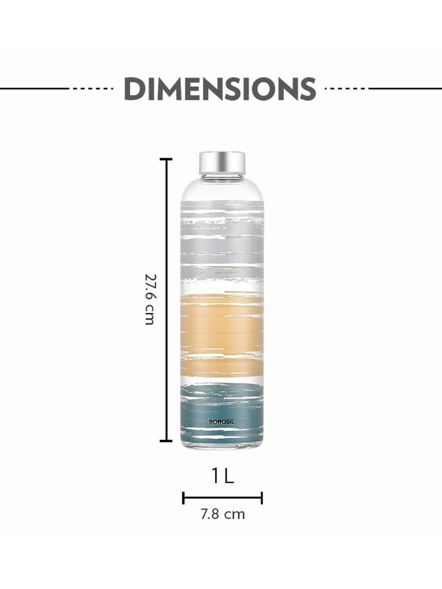 Borosil Water Bottle with Fridge Safe & Leakproof Set of 2 (Transparent, 1000 ml)