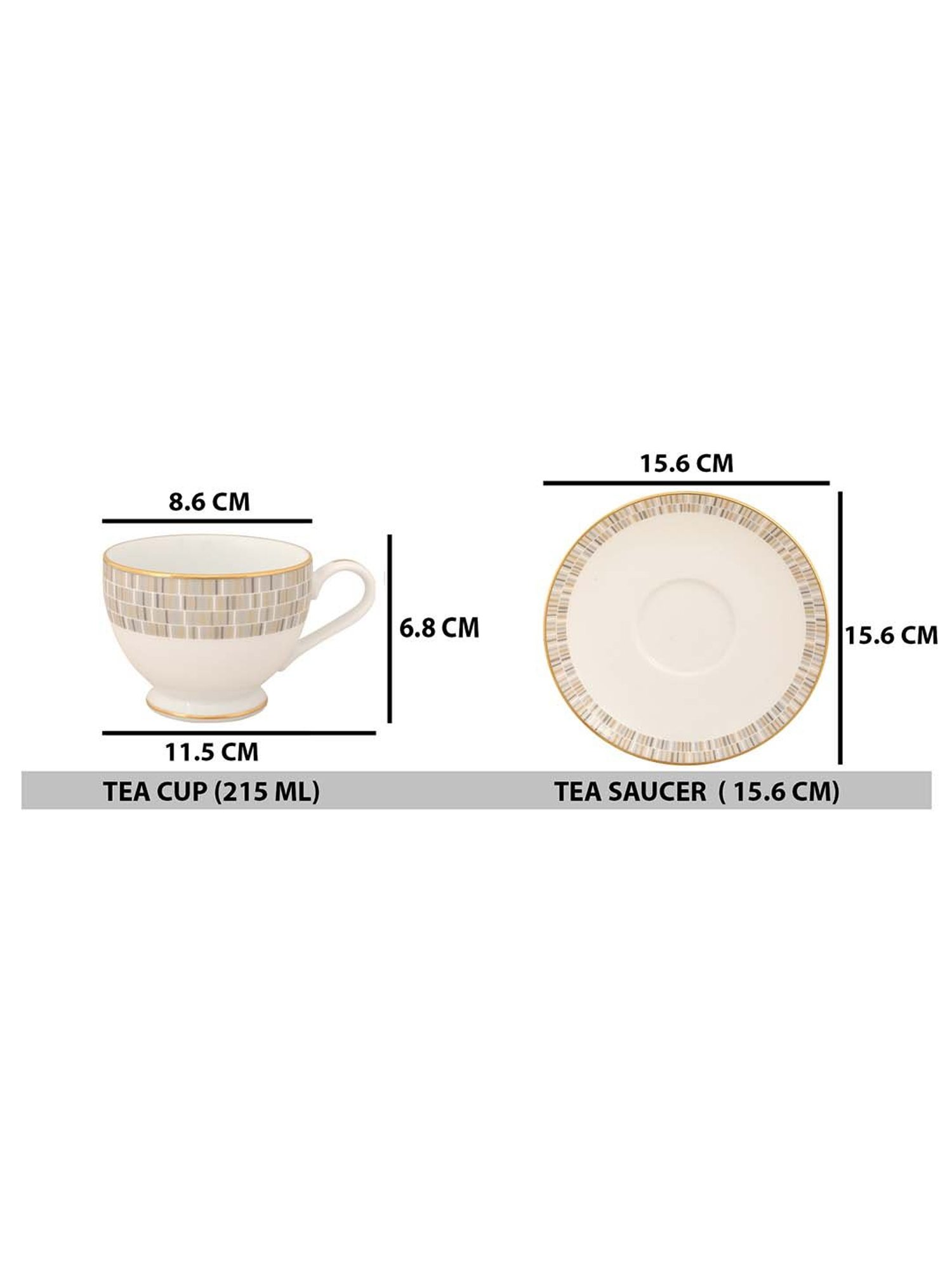 NORITAKE Ville De Lumiere Off-White & Brown Porcelain 0.215 L Tea Set (6 Tea Cups & 6 Tea Saucers)
