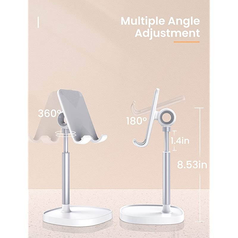 Cell Phone StandAngle Height Adjustable  Cell Phone Stand for DeskThick Case Friendly Phone Holder Stand for Desk Compatible with All Mobile PhonesWhite