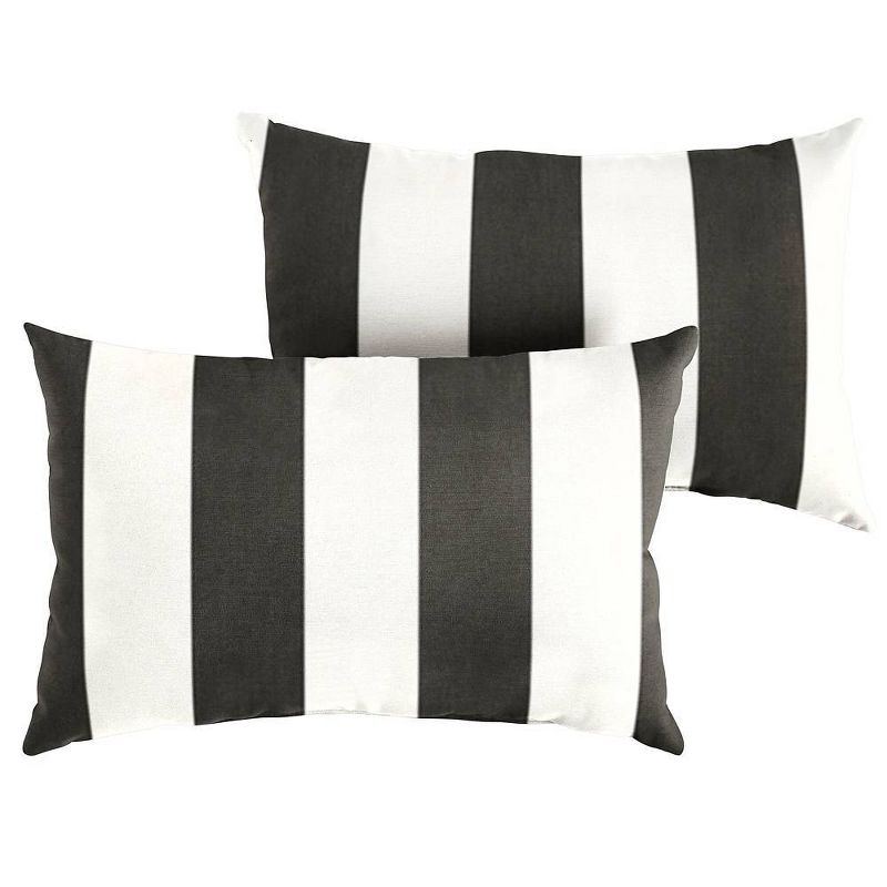 Sunbrella 2pk Cabana Classic Lumbar Outdoor Throw Pillows Black/White