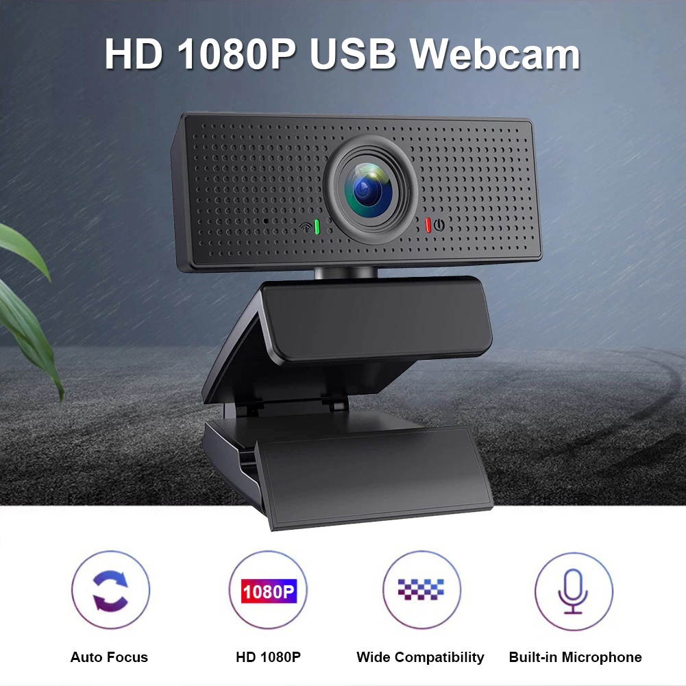 Portable 1080P FHD USB Webcam Video Recording Live Streaming Web Camera with Microphone for Computer PC