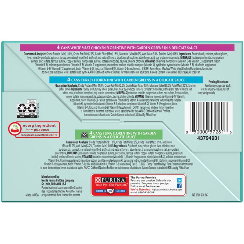 Purina Fancy Feast Medleys Gourmet Wet Cat Food In a Delicate Sauce Florentine Collection - 3oz/12ct Variety Pack