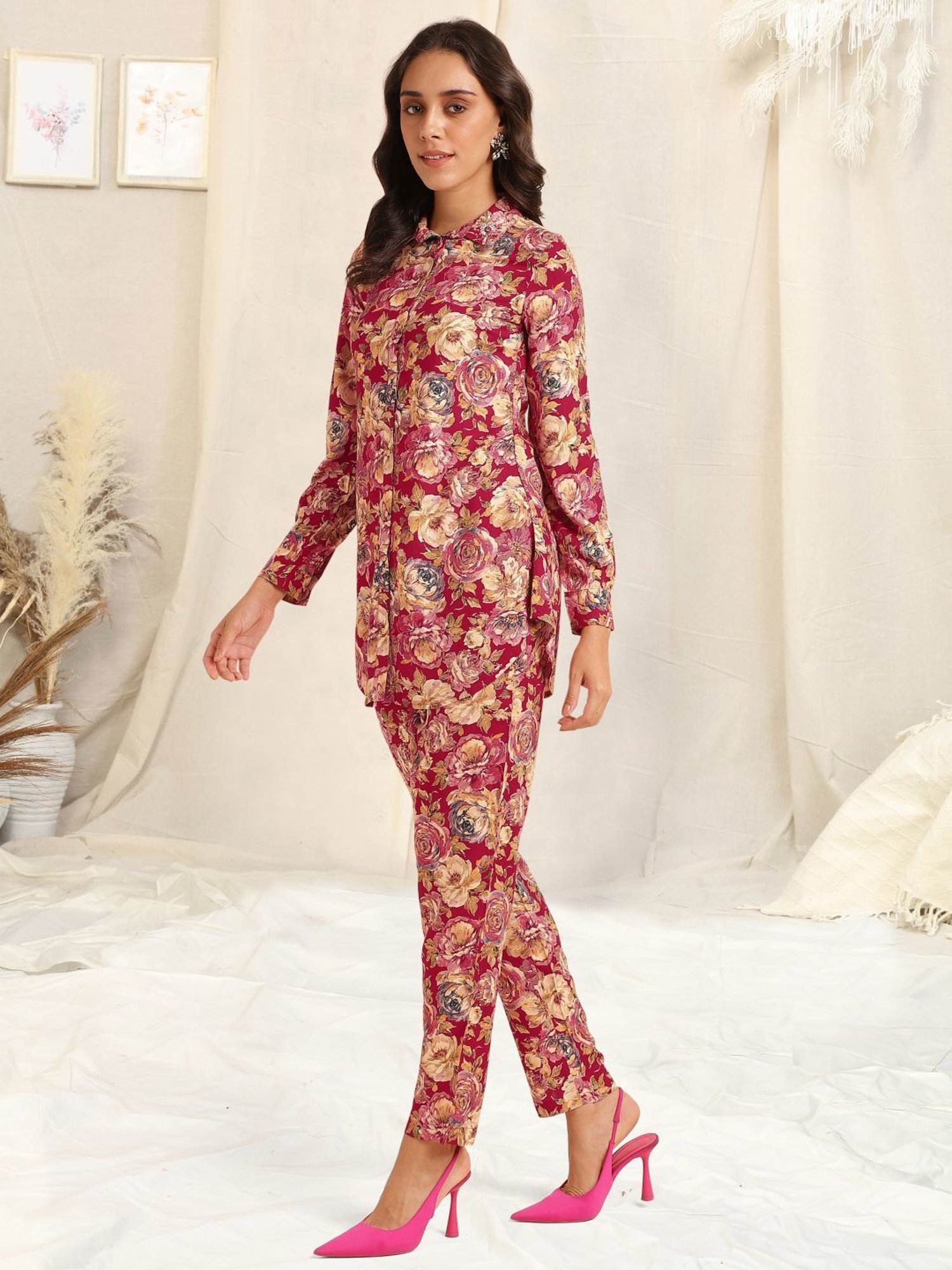 MIRCHI FASHION Maroon Printed Shirt Pant Set