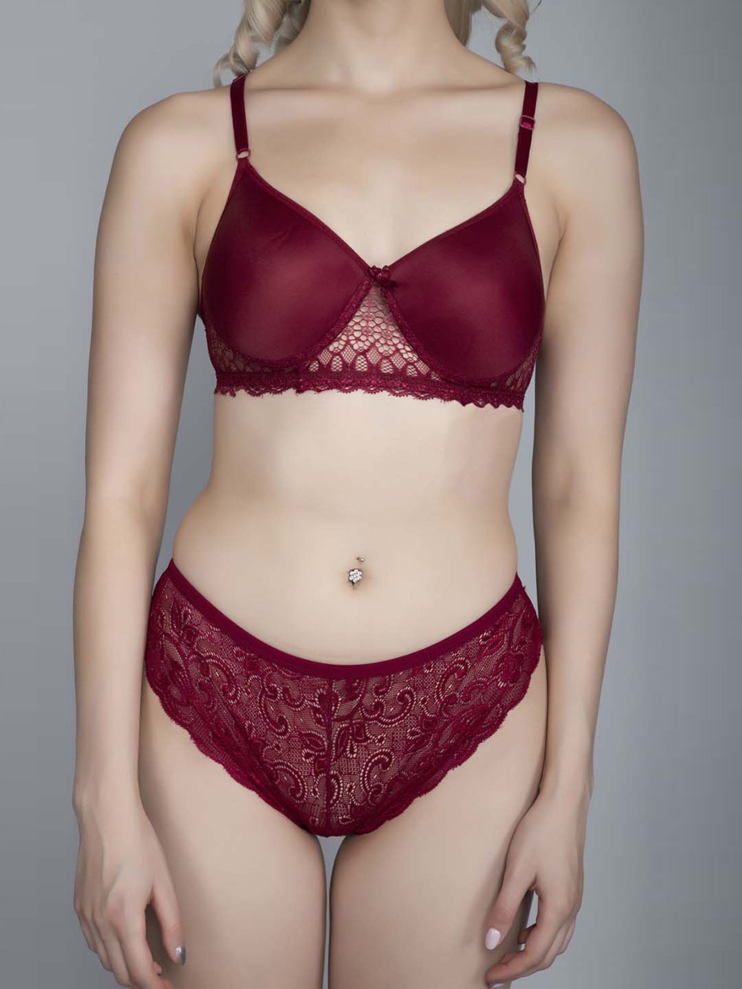 mod & shy Pink Self Pattern Lingerie Set