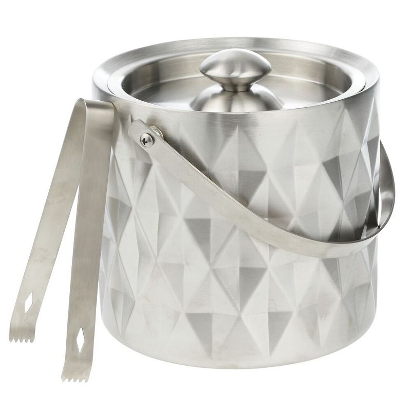 mDesign Ice Bucket with Lid, Tongs, Handle - Insulated Stainless Steel - Brushed