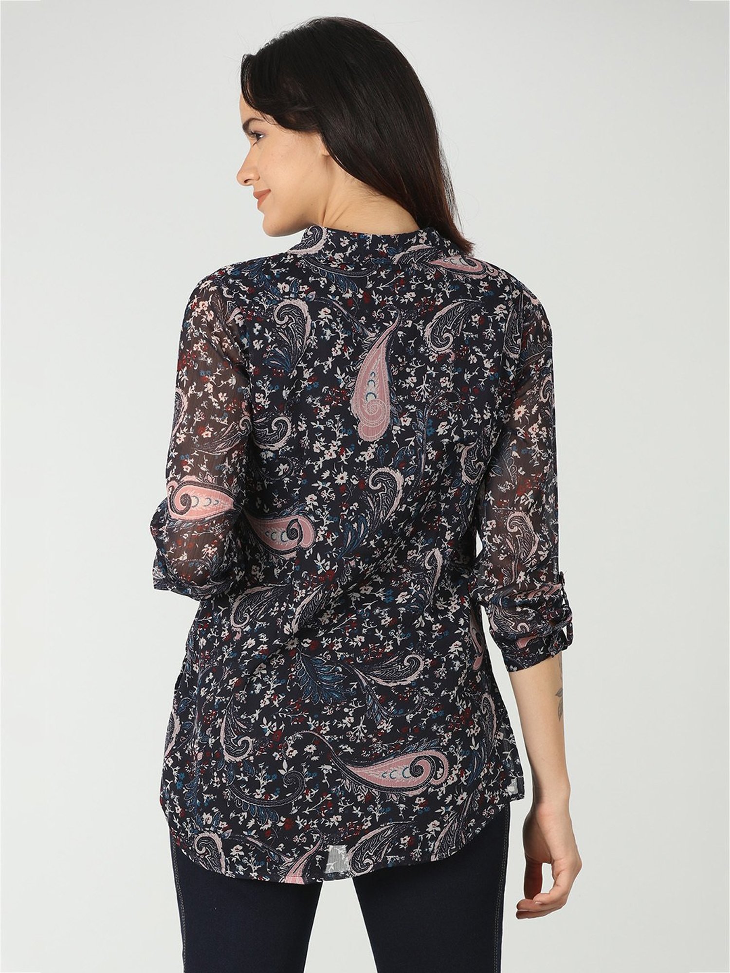 Mustard Navy Floral Print Shirt