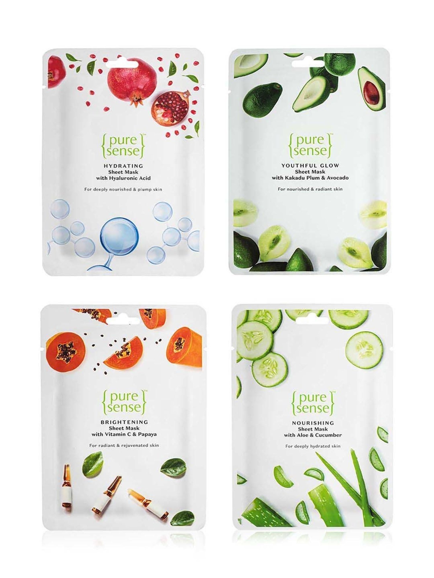 Pure Sense Sheet Mask 100% Natural Care for Nourished Skin (Pack of 4) - 60 gm