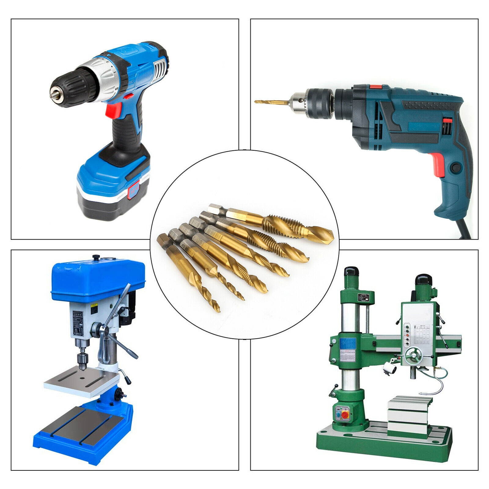 6 PCS M3-M10 1/4" Composite Hex Shank HSS Metric Screw Thread Tap Drill Bits Set