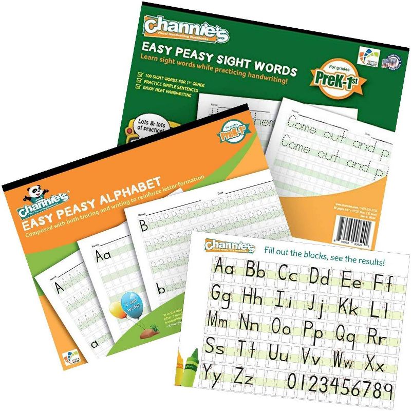 Channie's 2pk Easy Peasy Alphabet and Sight Words Workbooks - PreK-1st Grade