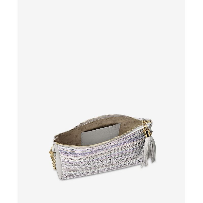 VR NYC Magnetic Strap Closure Mosaic Design Denim Laser Cut Crossbody Bag - Blue