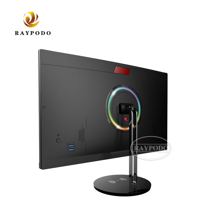 Raypodo New design 23.8 inch FHD All In One computer I3-7100 / I5-7400 / I7-8700 4G+120GB SSD with popup camera and wireless phone charging stand