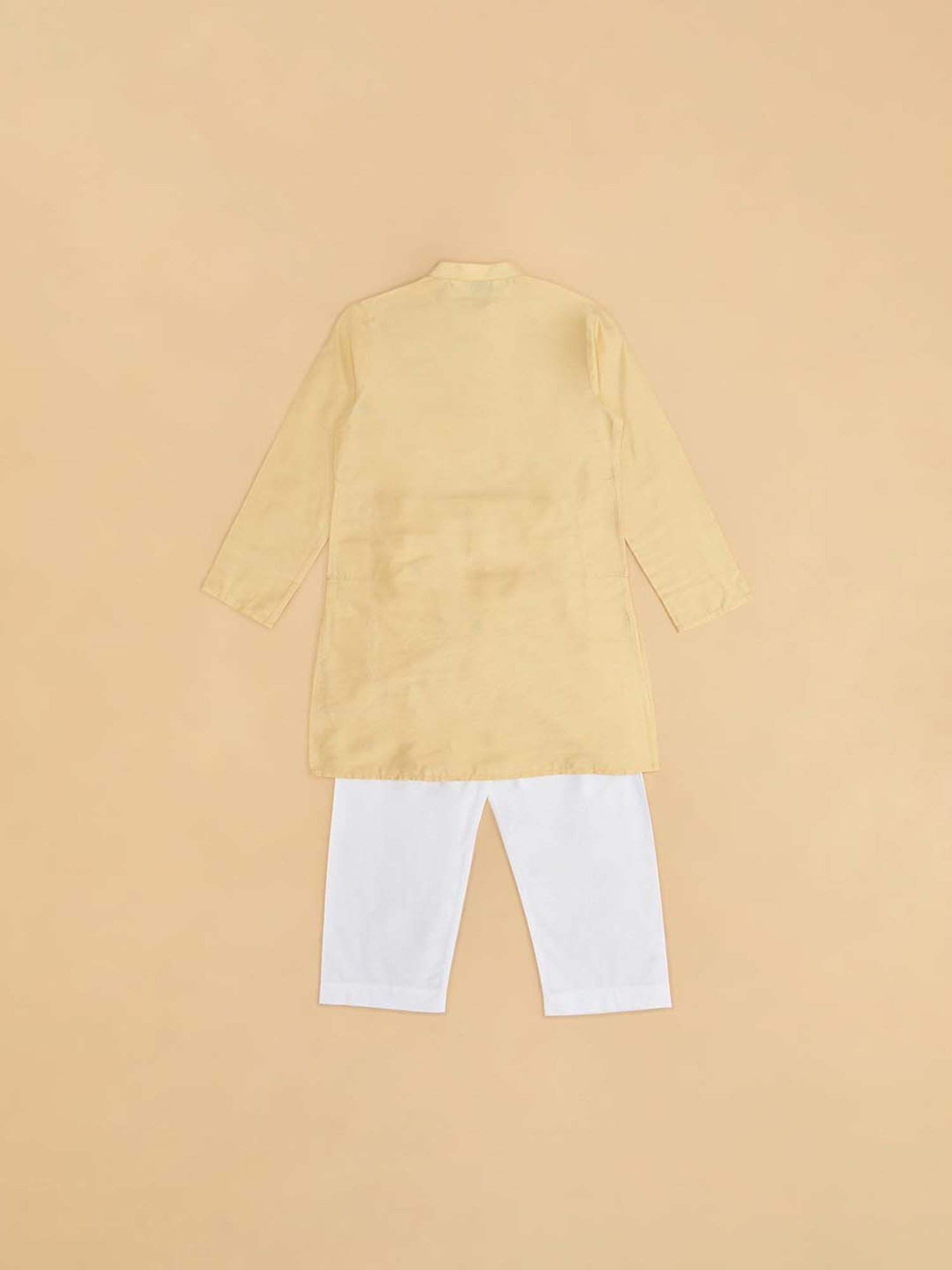Indus Route by Pantaloons Kids Honey Mustard & White Embroidered Full Sleeves Kurta Set