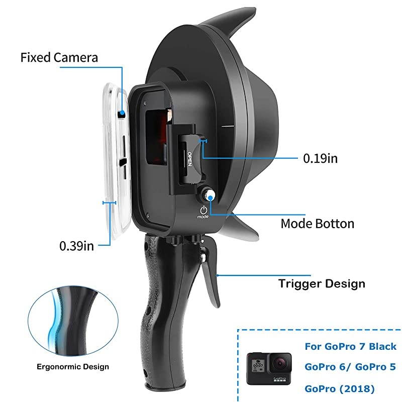 Underwater Dome Port for GoPro Hero 7 Black/Hero 6/Hero 5/Hero(2018), 30M/98ft Waterproof Dome Lens Intergrate Normal/Macro Lens/Red Filter 3 Modes Housing Case Photograph Accessories