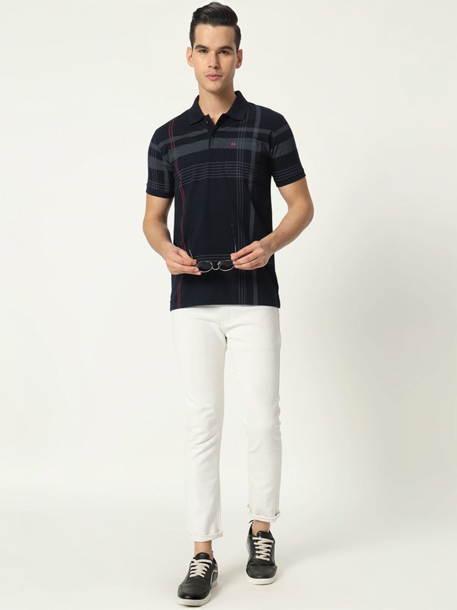 Tab91 Black Regular Fit Checks Polo T-Shirts
