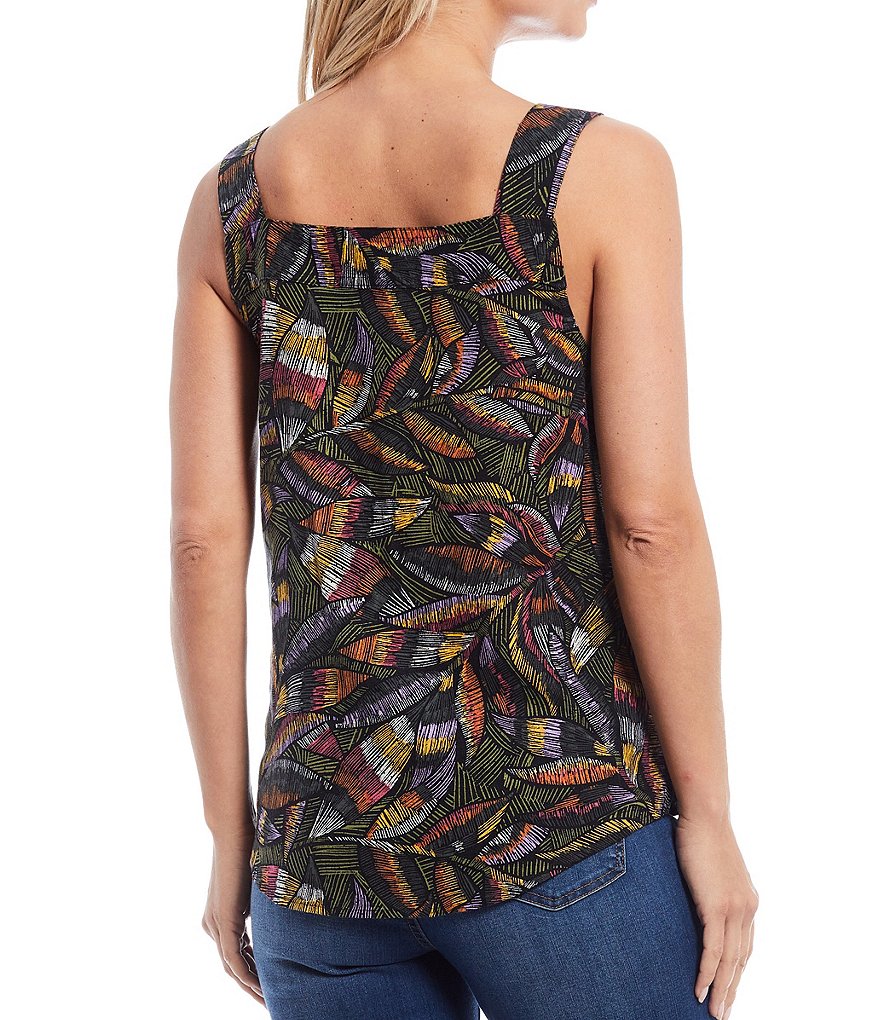 Westbound Multi Vine Scribble Square Neck Fringe Detailing Tank
